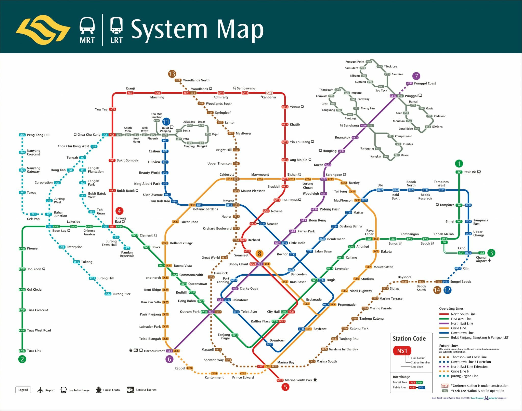 Bản đồ tàu điện ngầm MRT tại Singapore